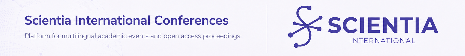 Scientia International Conferences banner featuring the platform name, the tagline "Platform for multilingual academic events and open access proceedings," and the Scientia International logo.